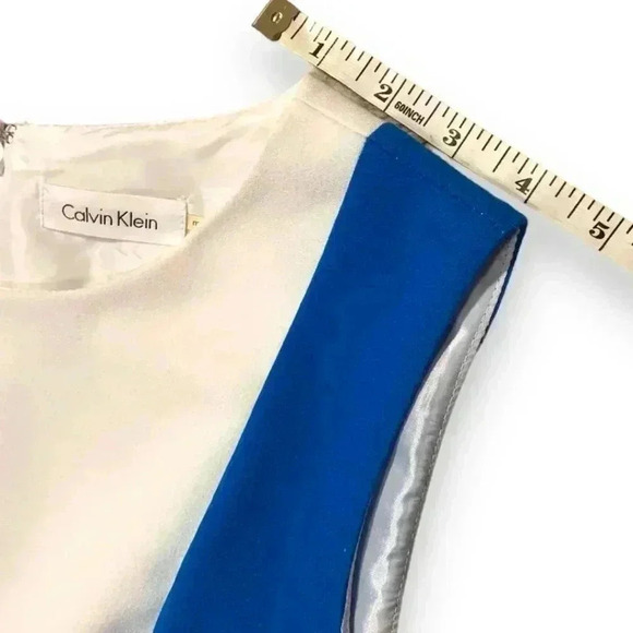 Calvin Klein Colorblock Size 8 Knee Length Black Leather Belted Casual Dress - Picture 11 of 16